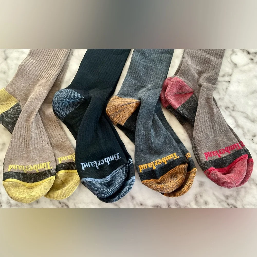 Timberland Unisex Cushioned Crew Socks 4 pairs-Wool Blend, Thermal Large